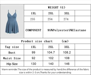 Size chart for plus size sleeveless jumpsuit with fabric details and weight specs