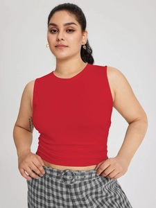 Minimalist red sleeveless tank top for women with a slim fit and breathable cotton fabric