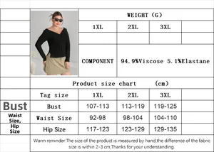 Tableau des tailles détaillé pour haut manches longues grande taille de 1XL à 3XL