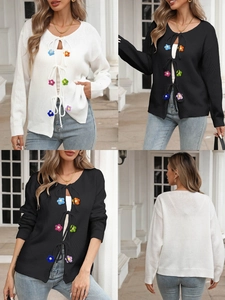 Cardigan in Maglia a Maniche Lunghe da Donna Stringato Fiori Colorati all'Uncinetto Patchwork Morbido Maglione Casual Chic