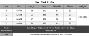 Detailed size chart in cm for women's knit cardigan with length and bust measurements