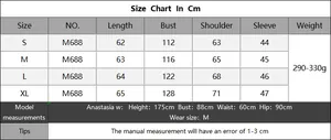 Detailed size chart for off-shoulder loose sweater with length and bust measurements