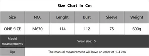 Detailed size chart for women's long sleeve dress showing bust and length measurements