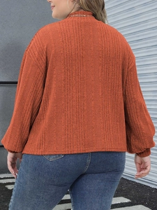 Burnt orange plus size mock neck long sleeve ribbed top for women shown from the back
