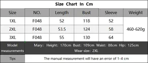 Detailed size chart for women's oversized faux mink cardigan including 1XL to 3XL measurements