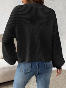 Cardigan nero da donna a nido d'ape con applicazioni a fragola e maniche a goccia