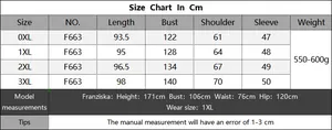 Detailed size chart in centimeters for the striped knit dress including 0XL to 3XL