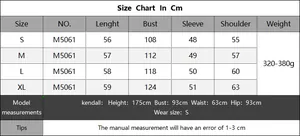 Detailed size chart in CM for women pullover sweater featuring length and bust measurements