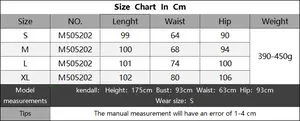 Detailed size chart for women wide leg trousers showing length, waist, and hip measurements