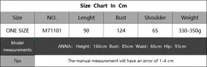 Detailed size chart for crochet flower knit vest dress with length and bust measurements