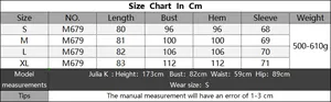 Detailed size chart for women high neck knit dress showing length bust and sleeve measurements