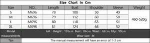 Detailed size chart for women knit cardigan showing length bust and shoulder measurements