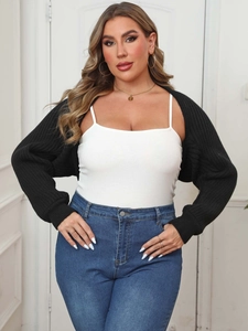 Coprispalle in maglia nera da donna a maniche lunghe in stile casual e minimalista