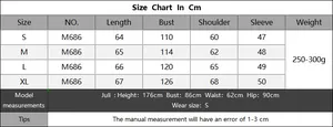 Detailed size chart for women Halloween cardigan with CM measurements for S to XL sizes