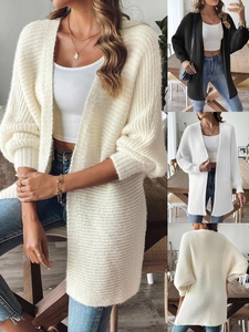 Gilet en Fausse Fourrure de Vison pour Femmes Longueur Moyenne Col en V Épaule Tombante Tricot Ample pour Automne Hiver