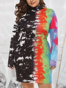 Slim fit high neck bodycon dress for women featuring vibrant multi-color tie-dye print