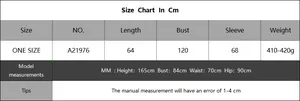 Detailed size chart for Christmas tree pattern sweater showing bust and length measurements