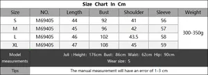 Size chart for women short pearl sweater with bust and sleeve measurements in centimeters