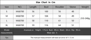 Detailed size chart in cm for women stripe sweater with bust and length measurements