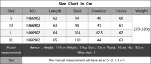 Detailed size chart for women's knitted sweater with S to XL measurements in cm