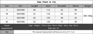 Detailed size chart in centimeters for women's off-shoulder loose knit sweater