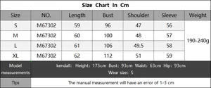 Detailed size guide in cm for lace V-neck sweater showing bust and length measurements