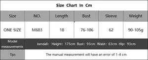 Detailed size chart for women's beach cover up crop top showing precise measurements