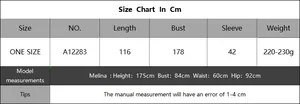 Detailed size chart for bohemian beach cover-up with length and bust measurements