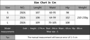 Tableau des tailles du pantalon de plage en maille sexy avec mesures de taille et hanche