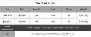 Size chart for crochet beach cover-up dress showing length and bust measurements