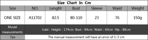Detailed size chart for beach cover up dress showing length bust and waist measurements