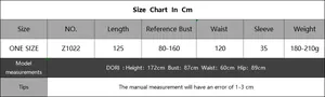 Size chart for women beach mesh cover-up featuring detailed CM measurements and model specs
