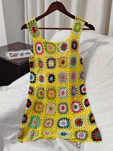 Vestito Mini Boho Uncinetto Fatto a Mano Donna Piastrella Floreale Senza Maniche Spiaggia Vacanza Prendisole Sexy Party Canotta