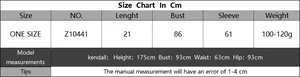 Detailed size chart for crochet heart knit cover up showing measurements and model data
