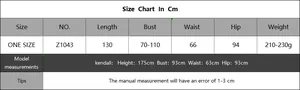 Detailed size guide for women's beach dress with length, bust, waist, and hip measurements