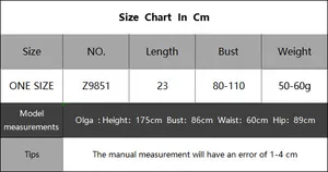 Detailed size chart for women's crochet bikini top showing measurements in centimeters