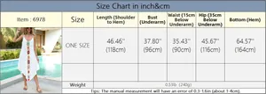 Size guide for white crochet beach dress featuring floral patterns and specific dimensions