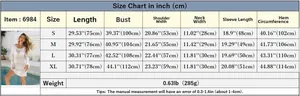 Detailed size chart for women's knit beach cover-up with measurements from S to XL