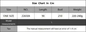 Detailed size chart for lace beach cover-up with length and bust measurements