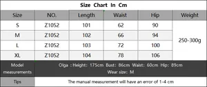 Detailed size chart for the split hollow knit beach skirt showing S to XL measurements