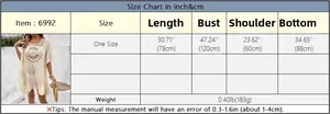 Detailed size chart for bohemian crochet beach coverup with measurements and product specs