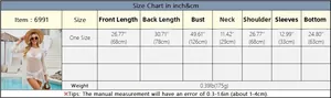 Detailed size chart in inch and cm for waffle hollow out beach bikini cover up