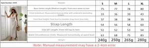 Detailed size chart for white hollow knit beach dress with specific measurements and fit guide