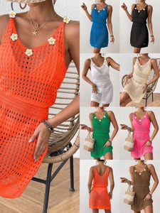 Set Top E Bottom da Donna Sexy all'Uncinetto Traforato Con Patchwork di Margherite Completi da Vacanza Copricostume