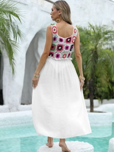 Robe longue de plage bohème au crochet avec jupe blanche fluide pour les vacances