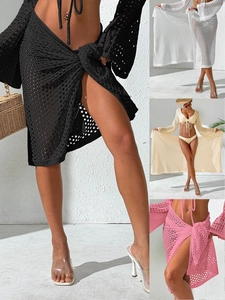 Women Crochet Hollow Out Beach Cover Up Top And Bottom Irregular Wrap Tie Skirt Bohemian Vacation Sexy Swimsuit Coverup
