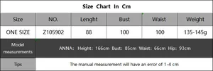 Guide des tailles pour robe de plage avec longueur de 88 cm et buste de 100 cm