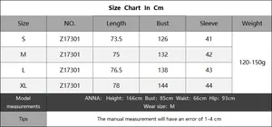 Size chart table with length and bust measurements for women chiffon beach cover-up