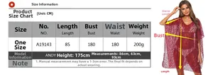 Size chart showing 85cm length and 180cm bust for the lace beach cover-up dress