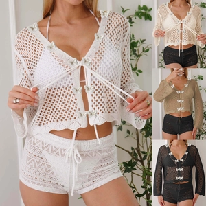 Détails de l'ensemble crochet avec papillons 3D et textures ajourées de style plage